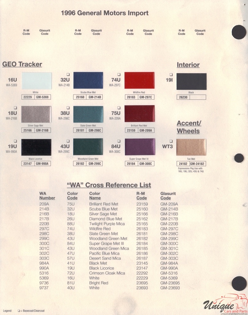 1996 GM GEO Paint Charts RM 11